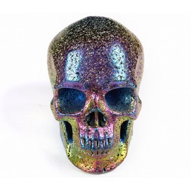 Skullis 5.0" Rainbow Aura Hot Lava Super Realistic Crystal Skull, Hand Carved Gemstone Fine Art Sculpture, Reiki Healing Stone Statue.1321
