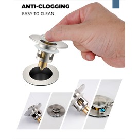Hibbent Sink Plug Suitable for 25mm to 46mm, Pop up Sink Plugs with Drain Strainer, Brass Bounce Core Push-Type Drain Plug, Universal Sink Stopper Replacement for Bathroom and Kitchen,Brushed Nickel