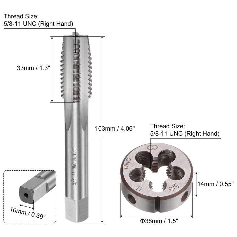 sourcing map 2pcs Tap and Die Set, 5/8-11 UNC Thread