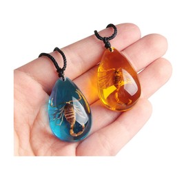 Acxico 2 pcs Insect Stone Natural Scorpions Inclusion Genuine Amber Baltic Pendant Necklace