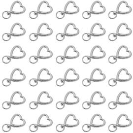 30Pcs Heart Shape Keychains Metal Spring Key Chain Sturdy Heart Keychain Clip Hardware Accessories for Handbag DIY Bags Keys Rings and Card Holders Craft Making Hanging Buckle Key Ring（Silver）