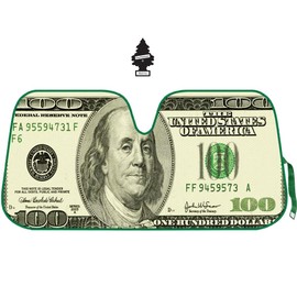 US 100 Dollar Design Front Windshield Auto Shade, Accordion Folding Auto Sunshade Bundle for Car Truck SUV-Blocks UV Rays Sun Visor Protector, Keeps Your Vehicle Cool-57 x 27 Inch