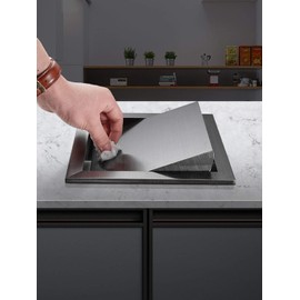 Square Trash and Waste Chute Lid Built-in Countertop- 304 Stainless Steel Balance Flap Cover, Brushed Surface Trash Grommet Swing Trash Can Lid (Silver)