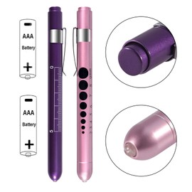 ALMOCN 2 Pack Pen Light,Nurse Medical Reusable LED Penlight White Light with Pupil Gauge and Ruler,Rose Gold and Purple