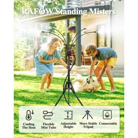 Rafow Standing Misters for Outside Patio - Adjustable Height 3.6-5.2FT Misting System Line 26.5FT Portable Water Misters for Cooling Outdoor with Tripod Base Stand Mister for Backyard Pool BBQ Party