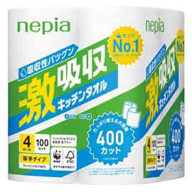 Nepia Super Absorbent Kitchen Towel 2-Ply 100 Cuts x 4 Rolls