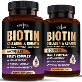NEW AGE Biotin Collagen Keratin Hyaluronic Acid - 50,000mcg Hair Growth Vitamins for Men and Women, Nails, Hair, Skin Vitamins and DHT Blocker with Vitamin E Folic Acid Pumpkin Seed MSM- 180 Count
