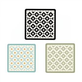 Clover & Wind Chime Print Coasters Set of 3-16x16cm Absorbent Cork Placemats for Hot & Cold Drinks - Cute Desk & Bar Accessories, Coffee Table Decor (3 Colors)