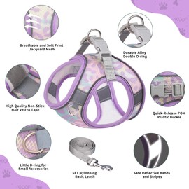 PawSailor No Pull Dog Harness & Lead Set, Step in Breathable Adjustable Reflective with Floral Print, Soft Padded Vest Harness for Medium Dogs Lavender L