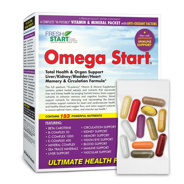 Omega Start Complete Daily Vitamin Pack - Total Organ Support & Immune Booster - Vitamins, Minerals & Antioxidants (30 Packets)