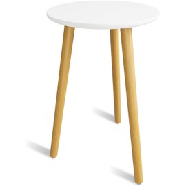 Bamworld Soporte para plantas alto de interior, redondo, de madera, para macetas de flores, resistente, para plantas de mediados de siglo, decoración moderna para el hogar, pequeña mesa redonda blanca