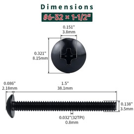 #6-32 x 1-1/2" Stainless Truss Head Machine Screws 100 Pcs, 18-8 (304) Stainless Steel Phillips Drive Truss Head, Full Thread, Black Coated, Fayeploo (with Phillips Bit)
