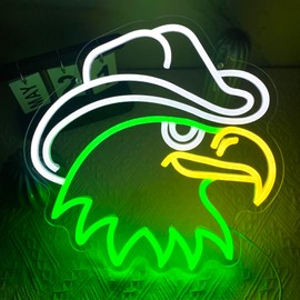Foxiden Cowboy Eagle Neon Signs for Wall Decor,Dimmable Eagle's Head Cowboy Hat Neon Sign,Usb Powered for Man Cave Kids Bedroom Game Room Party Bar Birthday Gifts(13.3 * 13.3in), White,Yellow,Green