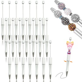 hesong 30 Pieces Beadable Pens - Beaded Pens Plastic Diy Black Ink Ballpoint Pens Bulk - Bead Pens Suitable For Teacher, Students, Office, School, Graduation Gift Supplies（Silver）