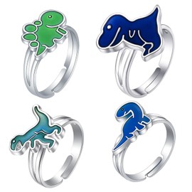 DvBCNMe 4 Pieces Mood Ring Mood Dinosaur Rings Set Color Changing Emotion Feeling Temperature Finger Ring Adjustable Animal Funny Jewelry Party Game Rings Birthday Gift