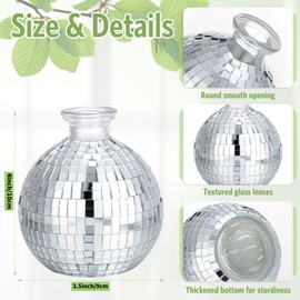 Layhit 6 Pcs Disco Ball Vase for Flower and Plant 4 Inch Small Glass Vase Silver Mirror Mini Disco Ball Planter for Indoor Outdoor Wedding Birthday Home Bedroom Kitchen Office Decoration