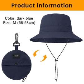 ZKGYUS Foldable Bucket Hat, Sun Protection Women's Men's Folding Hat, Summer Waterproof Hunting Hat, Suitable for Outdoor Fishing, Hiking, Camping, Travel, Navy Blue