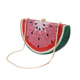 RomanticDesign Cute Watermelon Rhinestone Evening Clutch for Women Glitter Crystal Purse Party Cocktail Banquet Handbag, Red