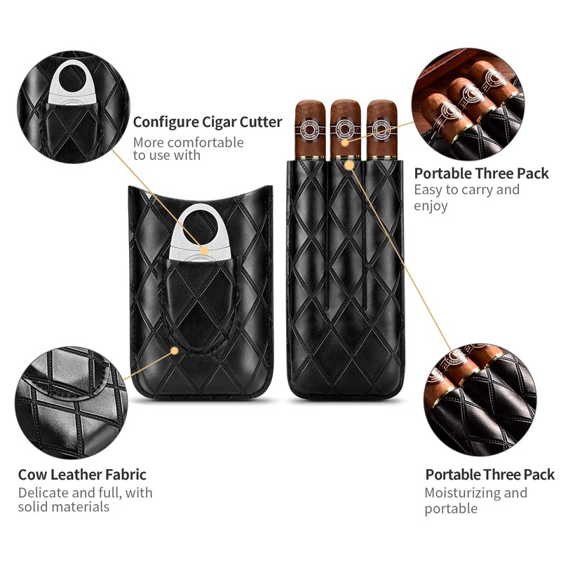 CIGARLOONG Cigar Case Leather Cigar Travel Humidor Hold 3 Tubes