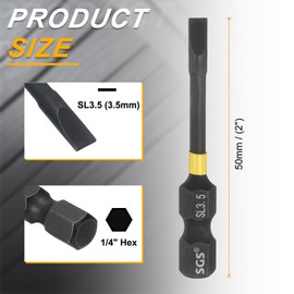 sourcing map 5pcs SL3.5 Slotted Impact Screwdriver Bits 3.5mm Slotted Tip 1/4" Hex Shank 50mm (2") Long Magnetic Flat Head Phosphated S2 Steel Screw Driver Drill Bits Electric Power Tool