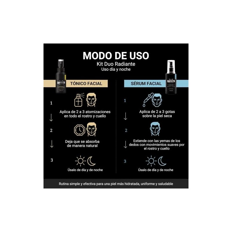 Smooth Kit Dúo Radiante Hombres Tónico Facial Ácido Hialurónico Sérum