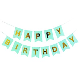 Mint Green Happy Birthday Bunting Banner Pastel Hanging Letters Party Decoration Garland With Gold Letters Large (20cm x 16cm)