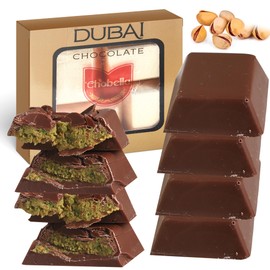 Chobella Dubai Chocolate Bar Pistachio, 4 Pieces Boxed Milk Premium Pistachio Dubai Chocolate with Shredded Phyllo Dough, Viral Knafeh Chocolate Candy Bar with Pistachio Cream and Kataifi Filling 4 x 20g (Total 80g / 2.82 oz), Gift Box