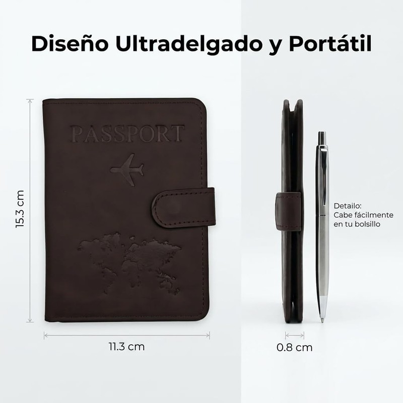 Porta Pasaporte con Bloqueo RFID, Funda para Pasaporte y Visa