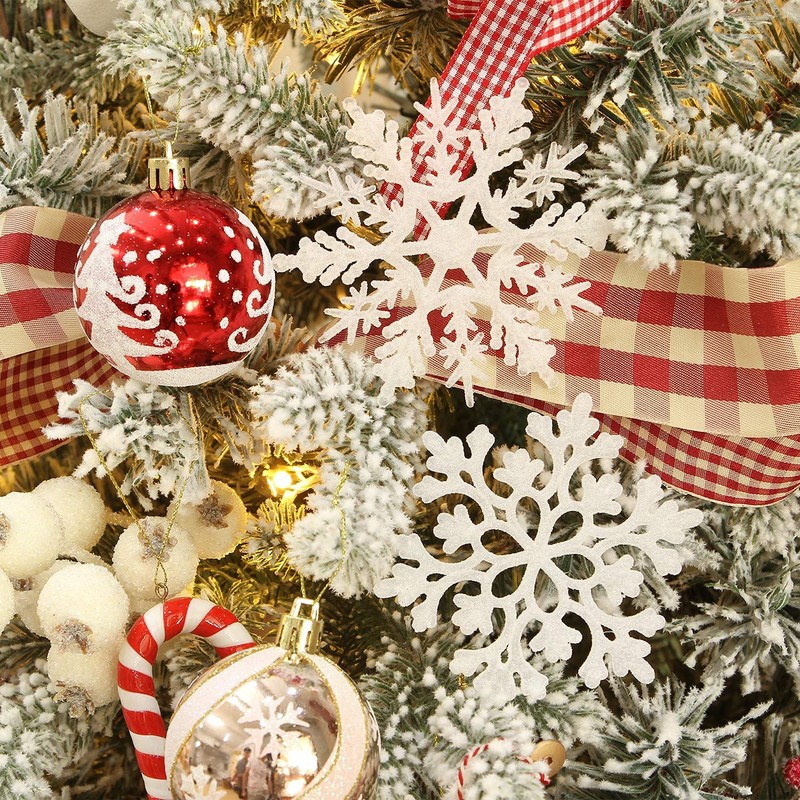 Pack of 40 Glitter Christmas Snowflake Ornaments Pendants with Silver