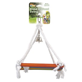 Penn-Plax Rope and Wood Platform Swing Bird Toy with Bell - BA1218