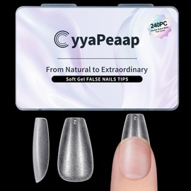 CyyaPeaap Medium Coffin Nail Tips, 240Pcs Double-Sided Matte Press-On Nails, Clear Fake Nails for Nail Extension, Manicure, Home DIY, Salon, 15 Sizes, Pre-Etched No File Soft Acrylic Gel Nails