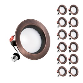 ZYC Oil-Rubbed Bronze 4 Retrofit LED Recessed Lighting, 4 Inch 12 Pack Dimmable Retrofit LED Recessed Lighting Damp Rated Can Lights, Baffle Trim, 9W 800Lm(Oil-Rubbed Bronze, 4 inch)