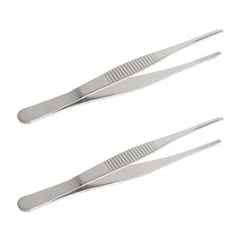 Aoje-Link Stainless Steel Straight Blunt Tweezers, horizontal serrated tips, used for repairs, barbecues, auxiliary tools, silver, 2pcs