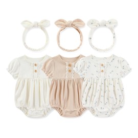 MAMIMAKA Newborn Baby Girl Short Sleeve Bodysuits Cotton one-Piece Baby Clothes 3 Pack, 0-3 Months