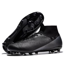 Wugehu Big Boys Soccer Shoes Cleats Wide Fit High Top Professional Training Sneakers A-Black