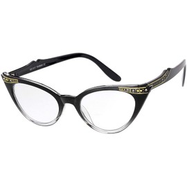 Women's Retro Rhinestone Embellished Clear Lens Cat Eye Glasses 51mm