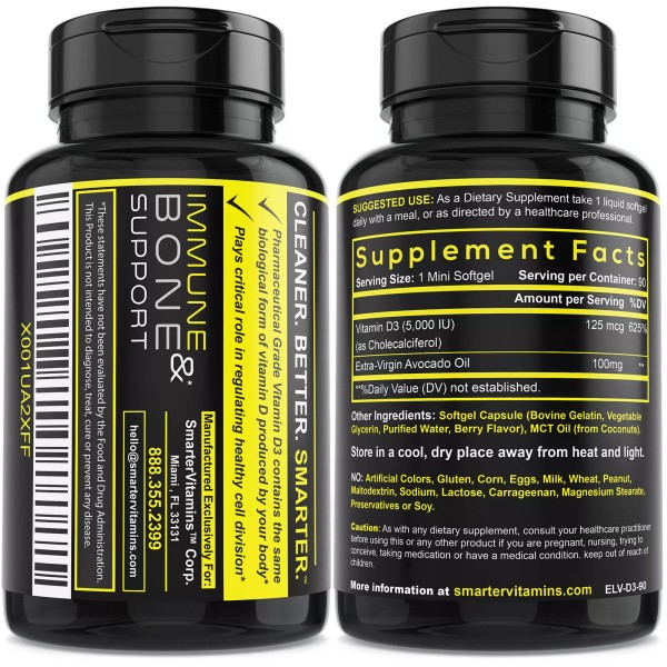 SMARTERVITAMINS - VITAMIN D3 5000 IU with Avocado Oil +