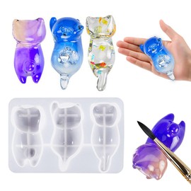 3D Cat Resin Molds Silicone Epoxy Resin Supplies -Cute Cartoon Prone Cat Moldes de Silicona para Resina Jewelry Keychain Pen Holder Animal Kitten Shape DIY Art Craft