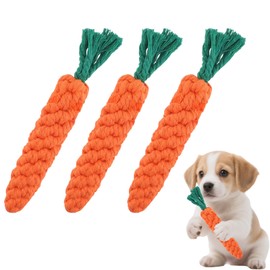 PcvGef Puppy Chew Toy, Pack of 3 Dog Toy, Carrot Made of Cotton Rope, Puppy Chew Toy for Teeth Cleaning and Stress Relief, Interactive Dog Toy for Small Dogs, 22 cm