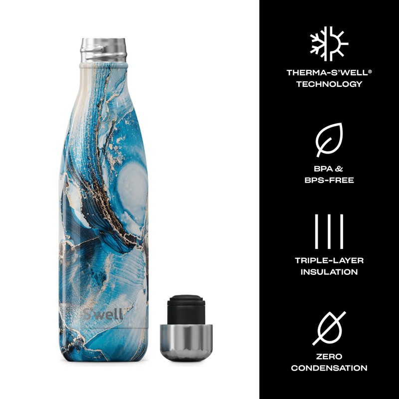 S'well Stainless Steel Water Bottle, 17oz, Ocean Marble, Triple Layered