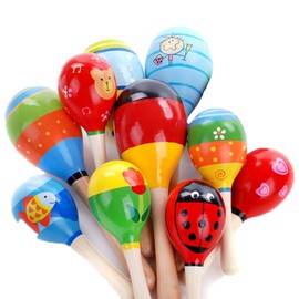 Eabdice Pack of 10 Mini Wooden Maracas, Maracas Rattle, Musical Instrument, Wooden Rattles for Children, Parties and Schools, Children's Party (Three Different Sizes)