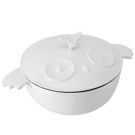 Flavehc Owl Shaped Cast Iron Dutch Oven with Lid 1.5 qt Enameled Dutch Oven for Bread Baking,White
