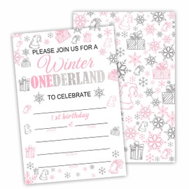 4"x6" Christmas Birthday Party Invitation Cards With Envelopes - Please Join Us For A Winter Onederland - Winter Wonderland Invites For Baby 1st Birthday - Christmas Party Supplies - A04