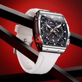 OLEVS Mens Watches Chronograph Analog Quartz Silicone Strap Waterproof Luminous Multifunction Watch for Men Business Casual Male Wristwatch