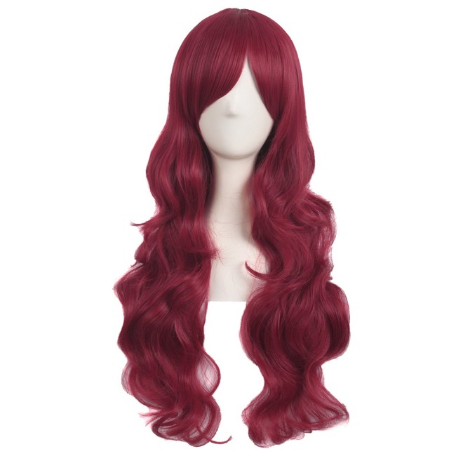 MapofBeauty 28 Inch/70cm Charming Women Side Bangs Long Curly Full Hair Synthetic Wig (Blood Red)