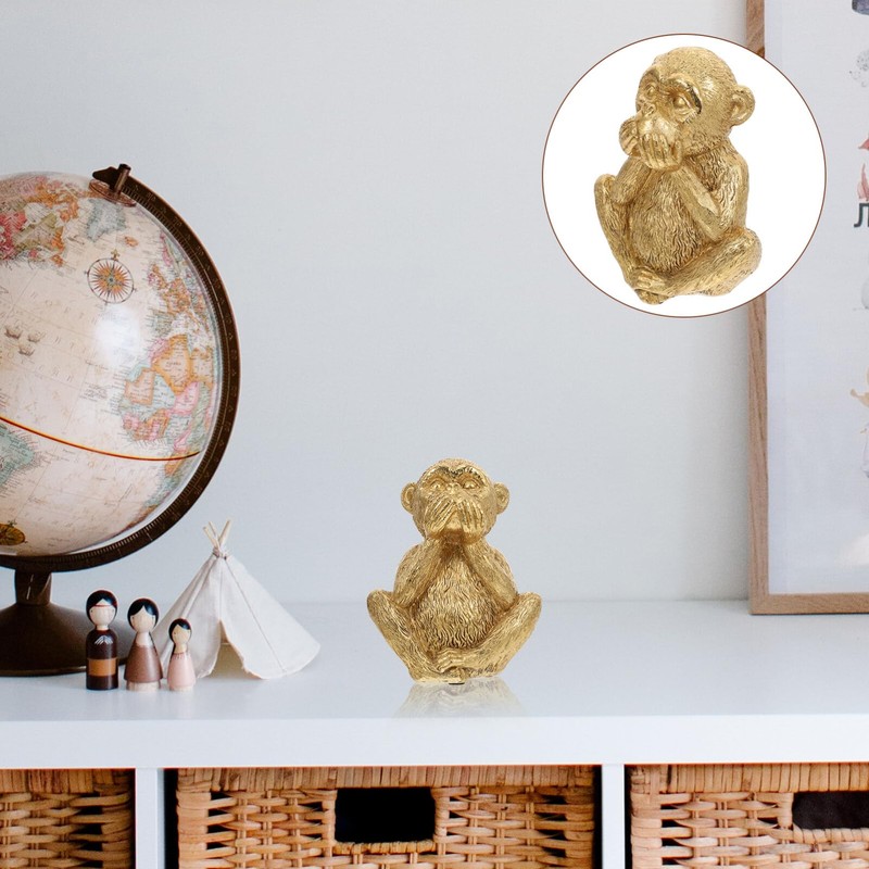 HOMSFOU Resin Three Wise Monkeys Figurine Speak No Evil Monkey