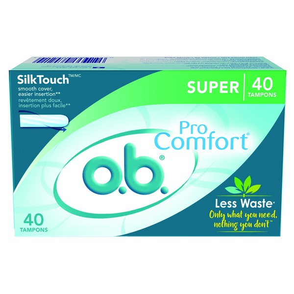 o.b. Pro-Comfort Non-Applicator Tampons, Super Absorbancy, 40 Count (Pack of 1)