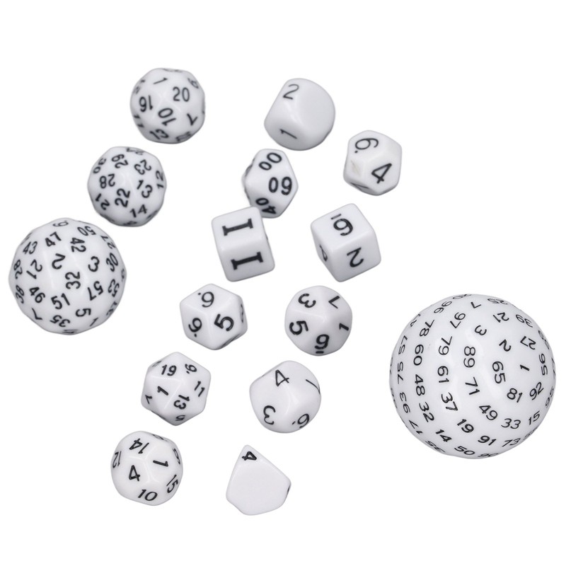 15pcs Complete Polyhedral Dice Set Acrylic D3 to D100 Spherical