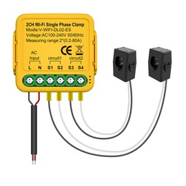 Tuya WiFi Smart Home Energy Monitor 2.4GHZ Smart Energy Meter Single Phase Consumption Monitor 80A Solar Current Transformer Clamp Power Consumption Monitor Electricity Statistics Yellow 2 Clamp