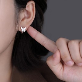 SLUYNZ 925 Sterling Silver CZ Butterfly Earrings Hoop Earrings for Women Butterfly Hoop Earrings Huggie, Sterling Silver, Cubic Zirconia